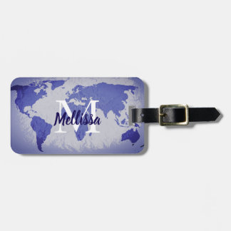 Etiqueta De Bagagem World Map Blue Artsy Monogram Name Gift Favor