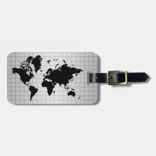 Etiqueta De Bagagem World Map Cinza Faux Professional Black Metal