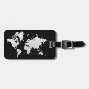 Etiqueta De Bagagem World Map Cinza Faux Professional Black Metal