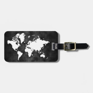 Etiqueta De Bagagem World Map Silver Faux Professional Black Metal