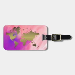 Etiqueta De Bagagem World Map Watercolor Pink Elegant Clean Vintage