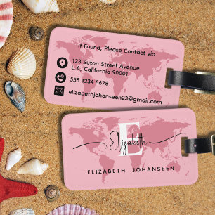 Etiqueta De Bagagem World Traveler - Cor-de-rosa - Mapa Moderno do Mon