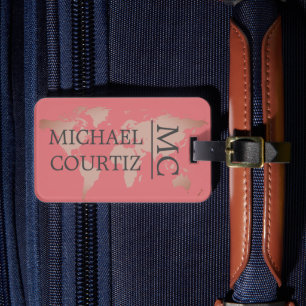 Etiqueta De Bagagem World Traveler map metal Monograma personalizado