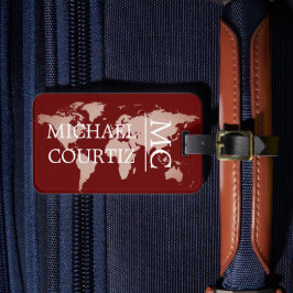 Etiqueta De Bagagem World Traveler map metal Monograma personalizado