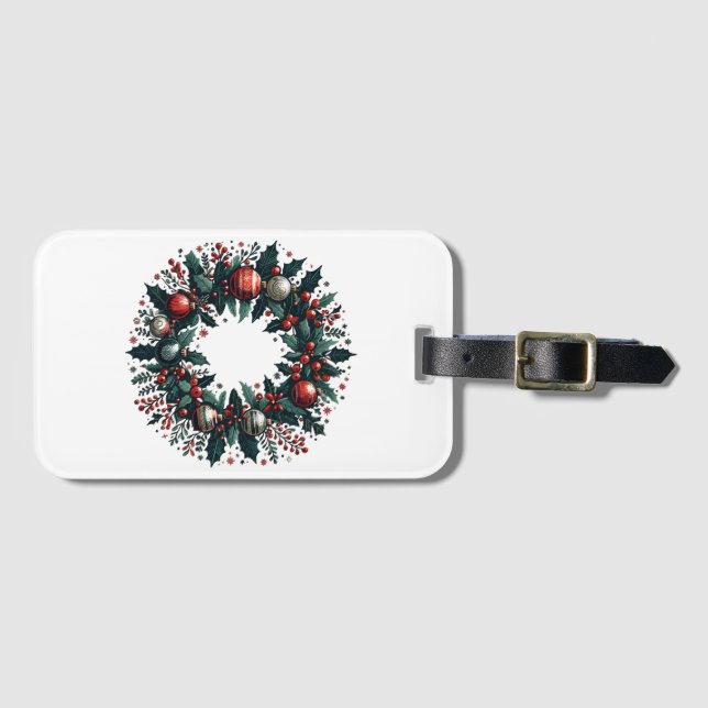 Etiqueta De Bagagem Wreath Natal (Frente Horizontal)