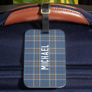 Etiqueta De Bagagem Xadrez Azul Cinza Plaid Personalizado Thompson Tar