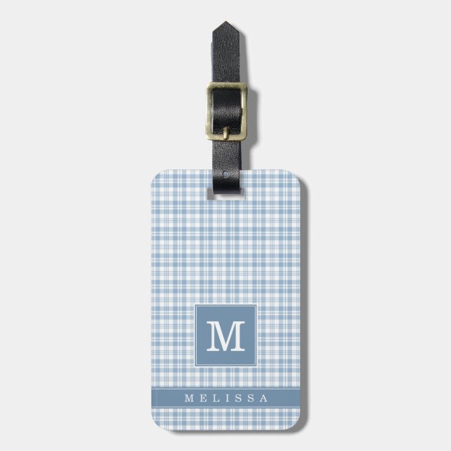 Etiqueta de bagagem xadrez azul personalizada (Frente Vertical)