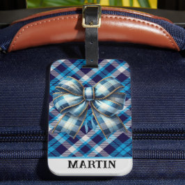 Etiqueta De Bagagem Xadrez Azul Real Personalizado