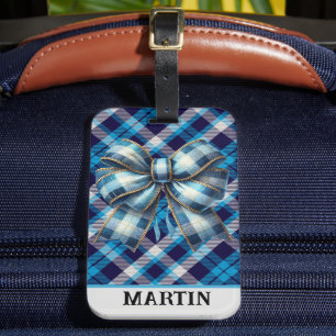 Etiqueta De Bagagem Xadrez Azul Real Personalizado