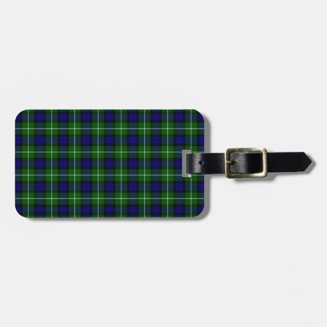 Etiqueta De Bagagem Xadrez azul-tartan (Frente Horizontal)
