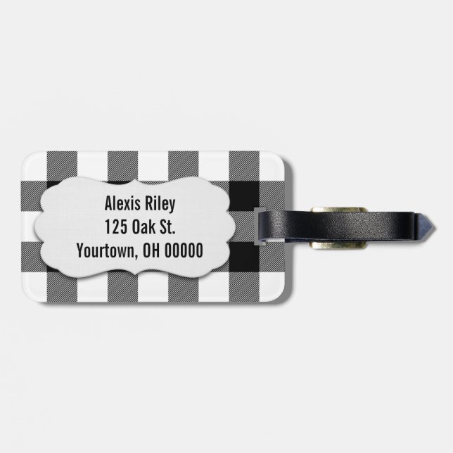 Etiqueta De Bagagem xadrez búfalo preto e branco (Traseira Horizontal)