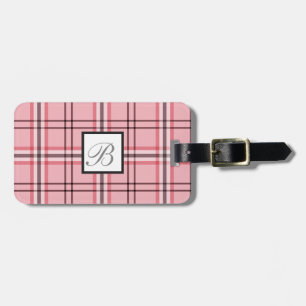 Etiqueta De Bagagem Xadrez Chic Rosa e Cinza Padrão de Moda