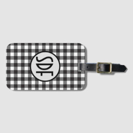 Etiqueta De Bagagem Xadrez de Búfalo Preto e Branco Monogramado Modern