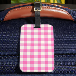 Etiqueta De Bagagem Xadrez de Cottagecore Rosa Gingham
