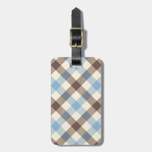 Etiqueta De Bagagem Xadrez De Tartan Azul E Castanho