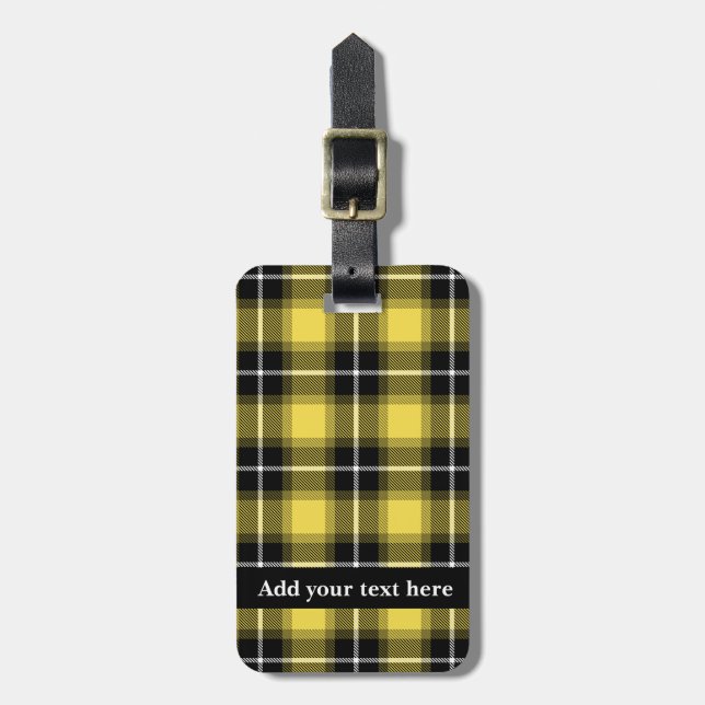 Etiqueta De Bagagem Xadrez de Tartan Preto Amarelo Personalizada (Frente Vertical)