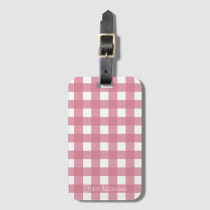 Etiqueta De Bagagem Xadrez de verificação de Gingham branco rosa
