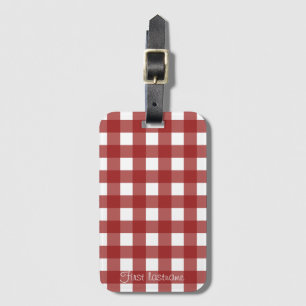Etiqueta De Bagagem Xadrez de Verificação de Gingham Branco Vermelho