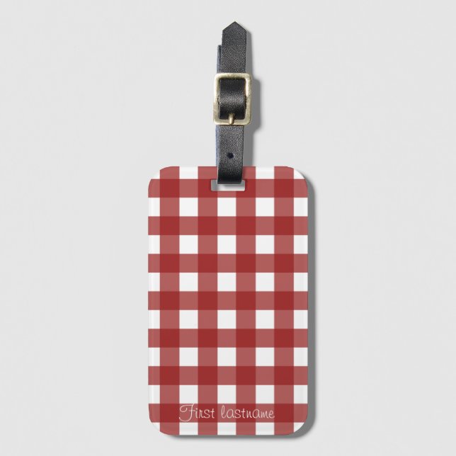 Etiqueta De Bagagem Xadrez de Verificação de Gingham Branco Vermelho (Frente Vertical)