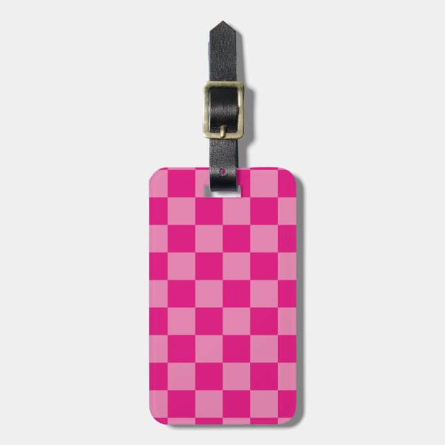 Etiqueta De Bagagem Xadrez geométrico rosa (Frente Vertical)