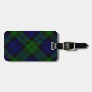 Etiqueta De Bagagem Xadrez preta do verde azul do tartan do clã do