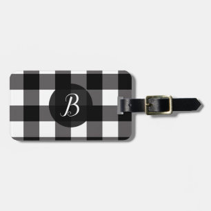 Etiqueta De Bagagem Xadrez Preto e Branco em Quadros Plaid