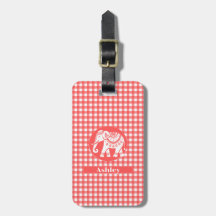 Xadrez Red Gingham com Elefante Branco e Nome