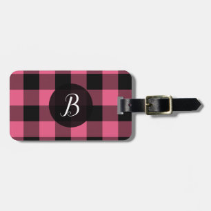 Etiqueta De Bagagem Xadrez Rosa e Preto com Quadros de Plaid de Búfalo