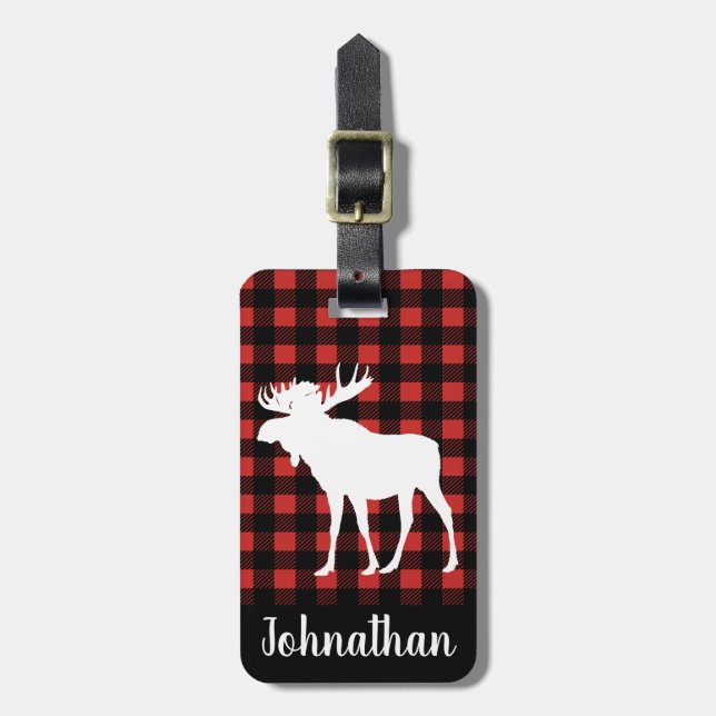 Etiqueta De Bagagem Xadrez rústica da verificação do búfalo & alces (Frente Vertical)