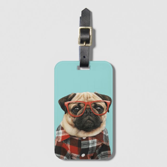 Etiqueta De Bagagem Xadrez Shirt Pug (Frente Vertical)