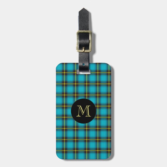 Etiqueta De Bagagem Xadrez Tartan Blue Yellow Monographic Trendy (Frente Vertical)