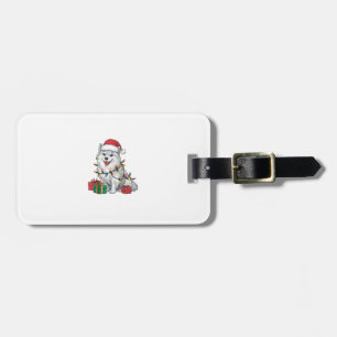 Etiqueta De Bagagem Xmas Lighting Santa Hat American Eskimo Dog Cristo