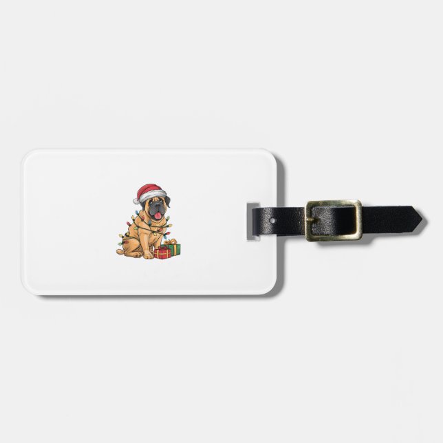 Etiqueta De Bagagem Xmas Lighting Santa Hat Espanha Mastiff Cristo (Frente Horizontal)