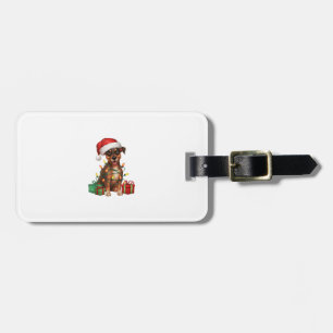 Etiqueta De Bagagem Xmas Lighting Santa Hat Miniature Pinscher Dog Chr