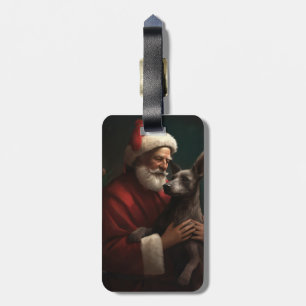Etiqueta De Bagagem Xoloitzcuintli com Papai Noel Natal Festivo