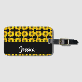 Etiqueta De Bagagem Yellow sunflowers on black