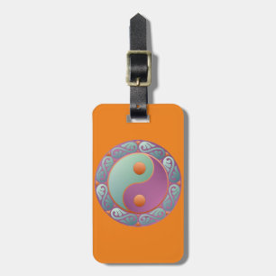 Etiqueta De Bagagem Yin Yang Medallion Violet Turquoise