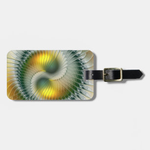 Etiqueta De Bagagem Yin Yang Verde Amarelo Abstrato Colorido Fractal