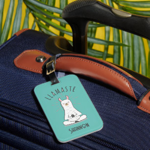 Etiqueta De Bagagem Yoga Llama - Llamaste Pun Monograma Nome