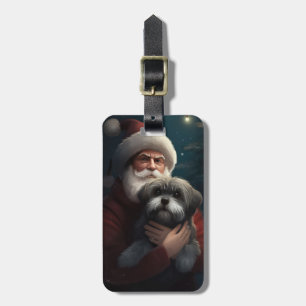 Etiqueta De Bagagem Yorkipoo com Papai Noel Natal Festivo
