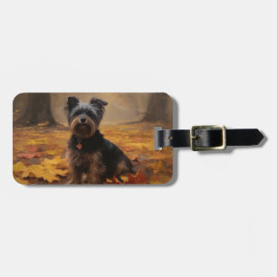 Etiqueta De Bagagem Yorkipoo nas Folhas de Outono Caem Inspiração