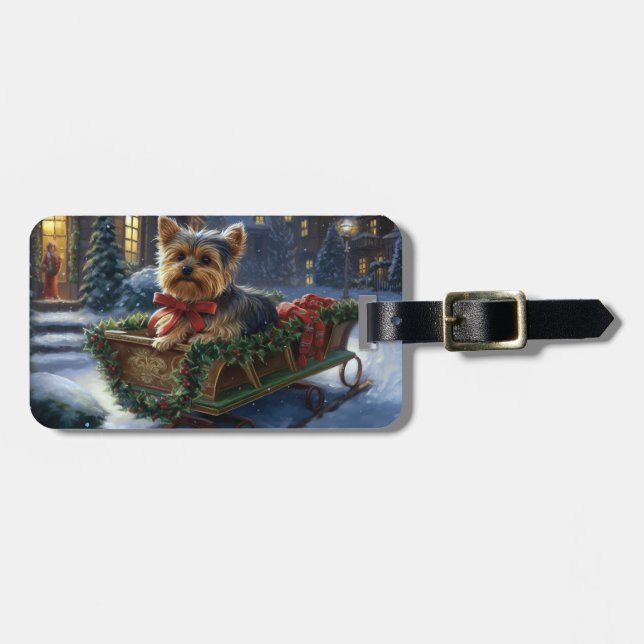 Etiqueta De Bagagem Yorkshire Terrier Christmas Fesason (Frente Horizontal)
