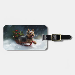 Etiqueta De Bagagem Yorkshire Terrier Natal neve inverno