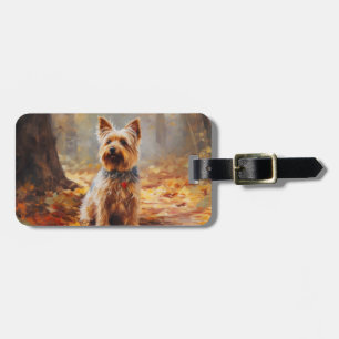Etiqueta De Bagagem Yorkshire Terrier no Outono Folhas Caídas Inspiram