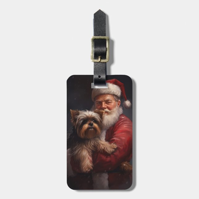 Etiqueta De Bagagem Yorkshire Terrier Papai Noel Natal Festivo (Frente Vertical)