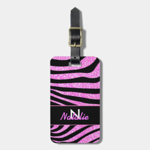 ETIQUETA DE BAGAGEM ZEBRA NEGRA NEGRA STRIPES NOME GLITTER