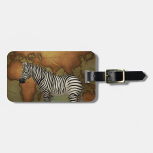 Etiqueta De Bagagem Zebra no Hemisfério Leste Mapa Neo-Vitoriano