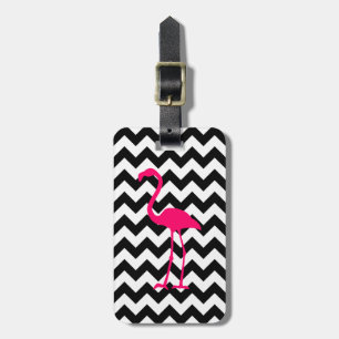 Etiqueta De Bagagem Zigzag preto-e-branco, cor-de-rosa-claro