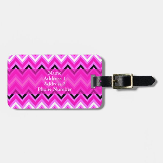 Etiqueta De Bagagem Zigzag rosa, preto e branco (Frente Horizontal)