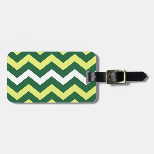 Etiqueta De Bagagem Zigzags verdes e amarelos (Frente Horizontal)